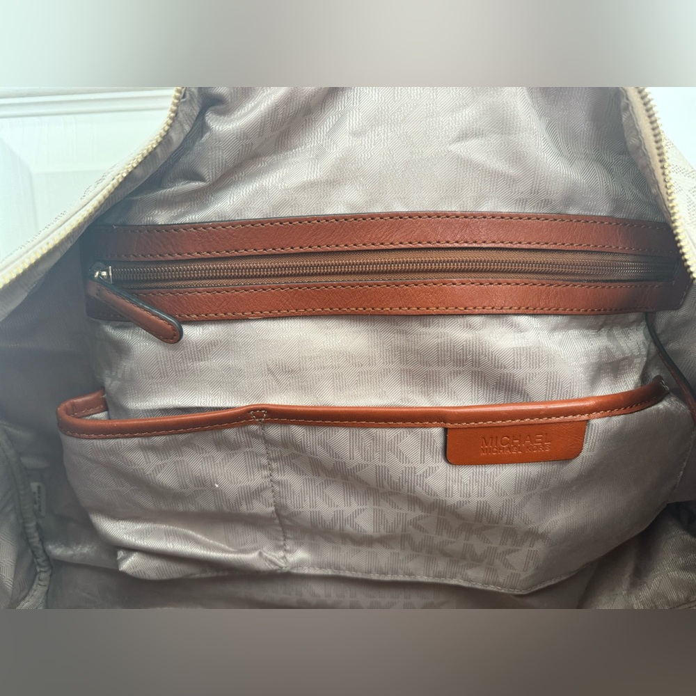 Michael Kors Beige Monogram Duffel with Brown Leather Trim - Picture 5 of 5